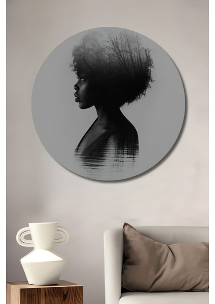 Dekoratif Siyahi Kadının Saçındaki Orman Duvar Tablo Ahşap Yuvarlak Tablo fiyatları