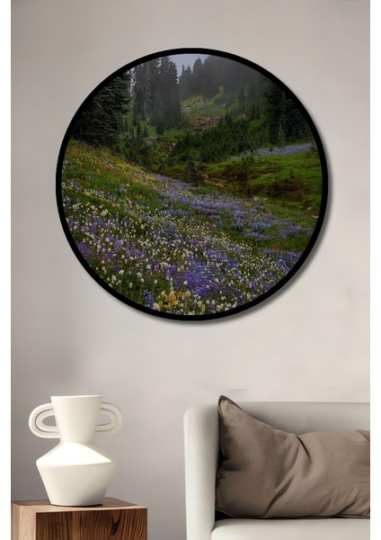 Dekoratif Orman Manzara Duvar Tablo Ahşap Yuvarlak Tablo