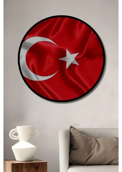 Dekoratif Ahşap Tablo Türk Bayrağı Al Bayrak Şık Yuvarlak Duvar Dekorasyon Tablosu fiyatları