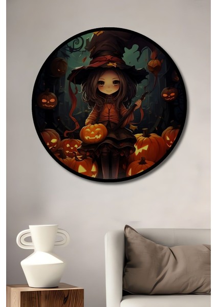 Hallowen Kucuk Cadı Ahşap Mdf Digital Uv Çocuk Odası Tablo Şık Yuvarlak Duvar Dekorasyon Tablosu fiyatları