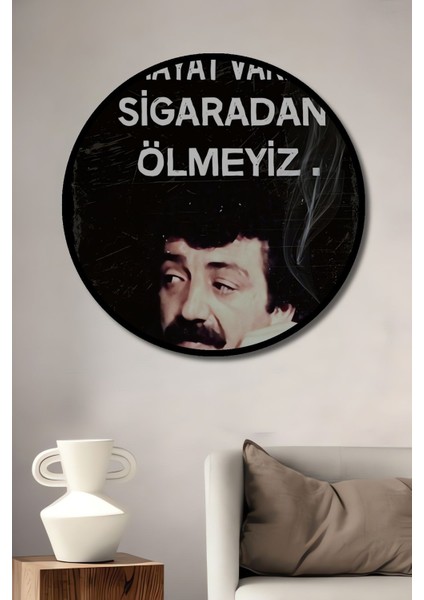 Dekoratif Tablo Müslüm Gürses Retro Ahşap Poster Şık Yuvarlak Duvar Dekorasyon Tablosu fiyatları