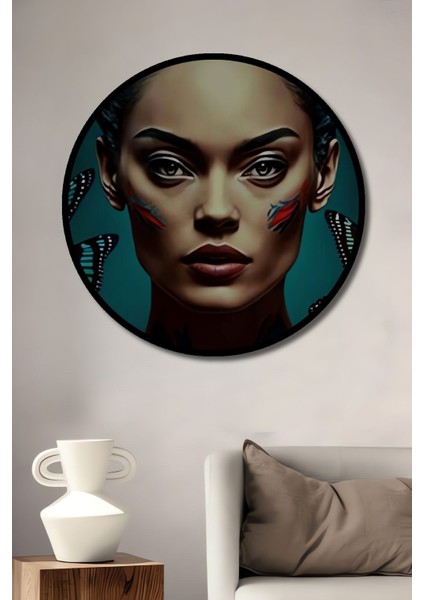 Frida Kahlo Sanatsal Tuval Oturma Odası Için Dijital Ahşap Tablo Yuvarlak Duvar Dekorasyon Tablosu