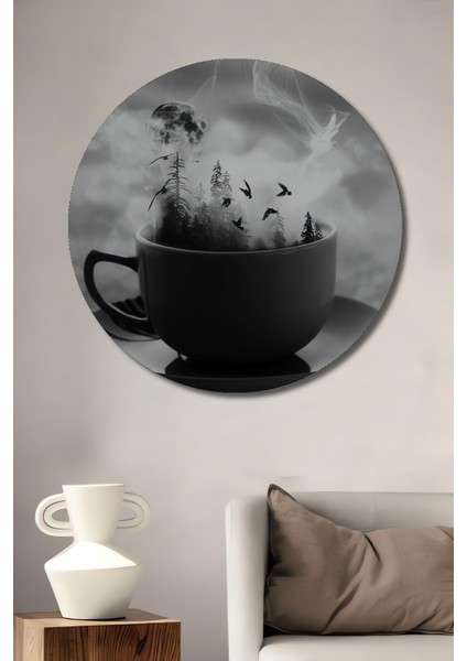 Dekoratif Fincandaki Orman Sürreal Sanat Duvar Tablo Ahşap Yuvarlak Tablo fiyatları