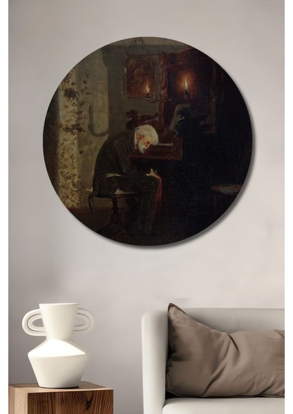 Dekoratif Yaşlı Adam Modern Sanat Duvar Tablo Ahşap Yuvarlak Tablo