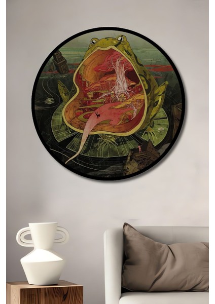 Dekoratif Kurbağanın Ağzındaki Orman Duvar Tablo Ahşap Yuvarlak Tablo