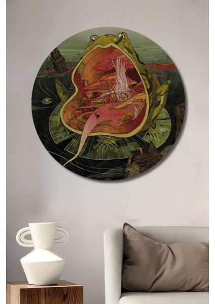 Dekoratif Kurbağanın Ağzındaki Orman Duvar Tablo Ahşap Yuvarlak Tablo fiyatları