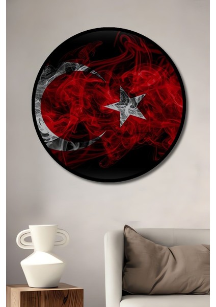 Dekoratif Ahşap Tablo Türk Bayrağı Şık Yuvarlak Duvar Dekorasyon Tablosu fiyatları