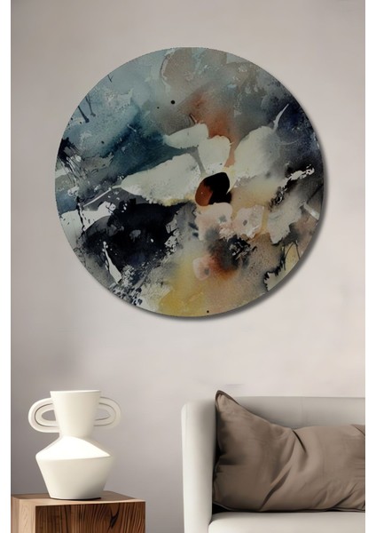 Dekoratif Yağlı Boya Görünümlü Soyut Ahşap Tablo Şık Yuvarlak Duvar Dekorasyon Tablosu