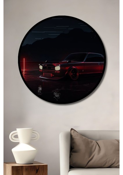 Nissan Skyline Gtr Art Manzara Işıklar Araba Neon Yatay Ahşap Tablo Yuvarlak Duvar Tablo