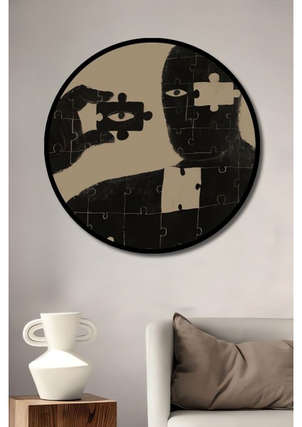 Dekoratif Puzzledan Adam Duvar Tablo Ahşap Yuvarlak Tablo