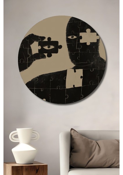 Dekoratif Puzzledan Adam Duvar Tablo Ahşap Yuvarlak Tablo