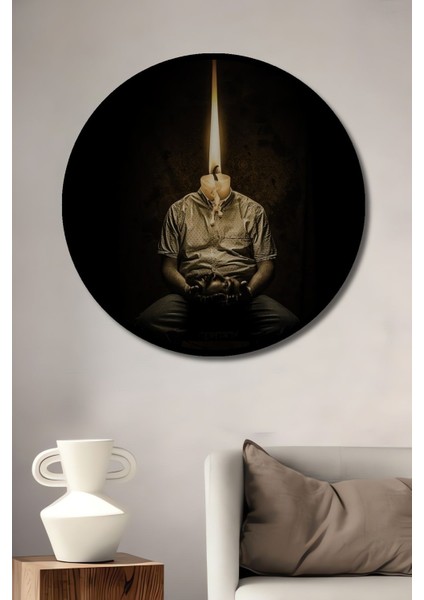 Dekoratif Mum Adam Modern Soyut Sanat Duvar Tablo Ahşap Yuvarlak Tablo