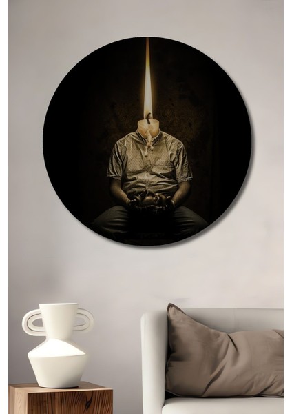 Dekoratif Mum Adam Modern Soyut Sanat Duvar Tablo Ahşap Yuvarlak Tablo