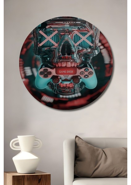 Game Over Yazılı Ahşap Tablo,duvar Dekorasyonu,ev Dekorasyon Ürünleri,ofis Tablo Yuvarlak Tablo