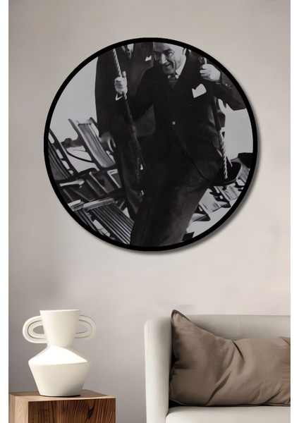 Dekoratif Atatürk Duvar Tablo Ahşap Yuvarlak Tablo