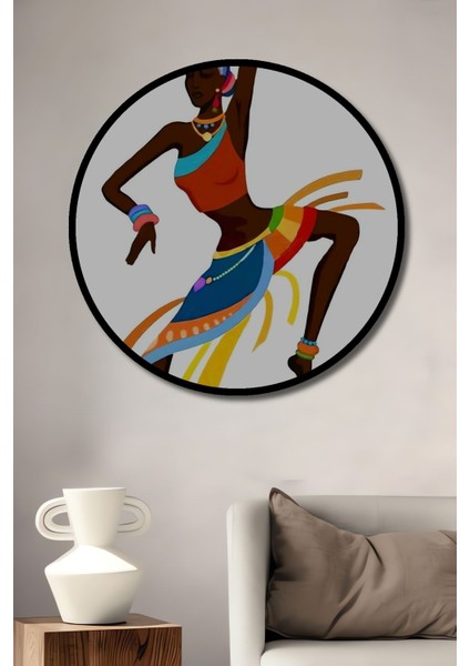 Dekoratif Afrikalı Dans Eden Kadın Duvar Tablo Ahşap Yuvarlak Tablo