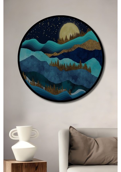 Ahşap Tablo Altın Orman Manzarası Altın 3 Boyutlu Dağ Manzarası Sanat Yuvarlak Duvar Tablo fiyatları
