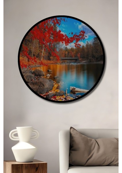 Dekoratif Göl ve Orman Ahşap Tablo Şık Yuvarlak Duvar Dekorasyon Tablosu fiyatları