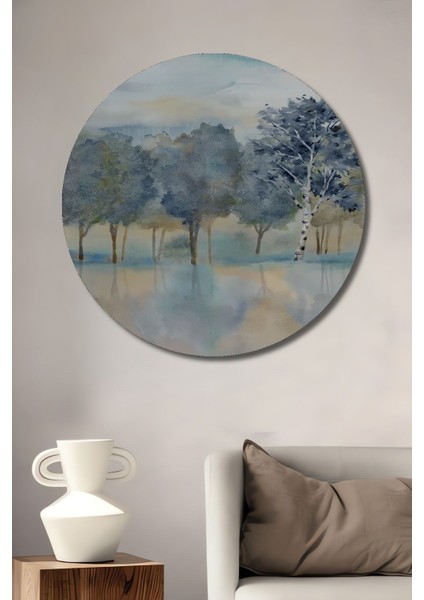 Dekoratif Mavi Painting Duvar Ahşap Tablo Şık Yuvarlak Duvar Dekorasyon Tablosu