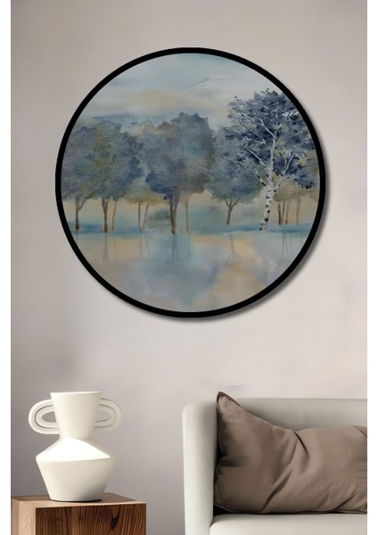 Dekoratif Mavi Painting Duvar Ahşap Tablo Şık Yuvarlak Duvar Dekorasyon Tablosu