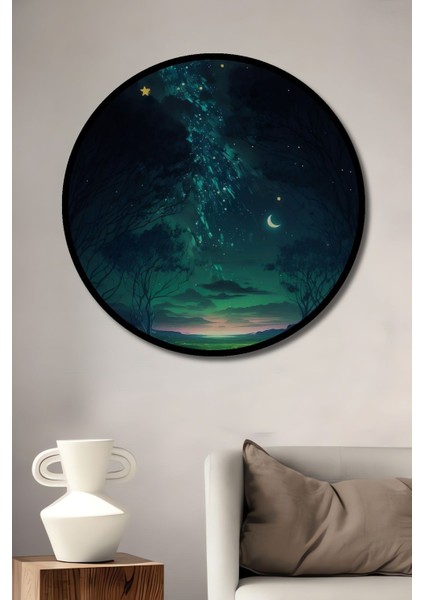 Dekoratif Modern Sanat Ormandan Gökyüzüne Bakış Duvar Tablo Ahşap Yuvarlak Tablo