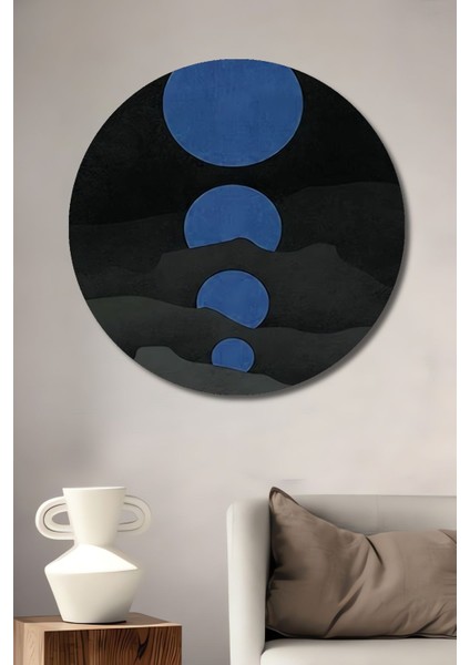 Ahşap Yağlıboya Tablo Soyut Kompozisyon Orijinal Boya Dokusu Şık Yuvarlak Duvar Dekorasyon Tablosu