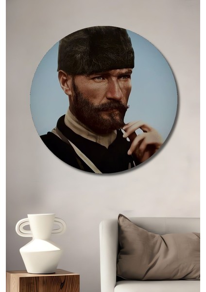 Dekoratif Asker Atatürk Duvar Tablo Ahşap Yuvarlak Tablo fiyatları