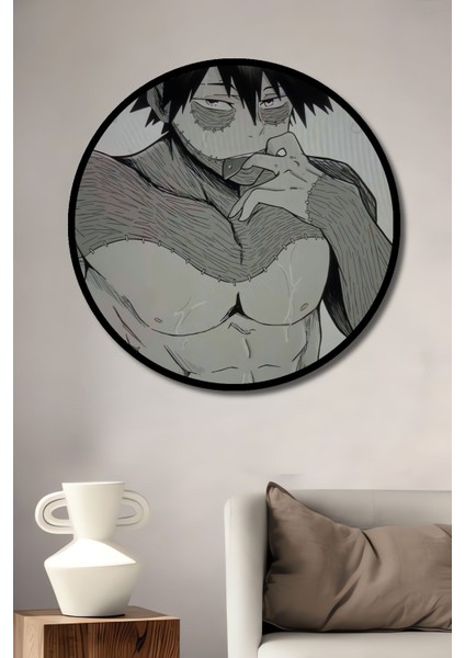 Dekoratif Anime Yaralı Adam Duvar Tablo Ahşap Yuvarlak Tablo