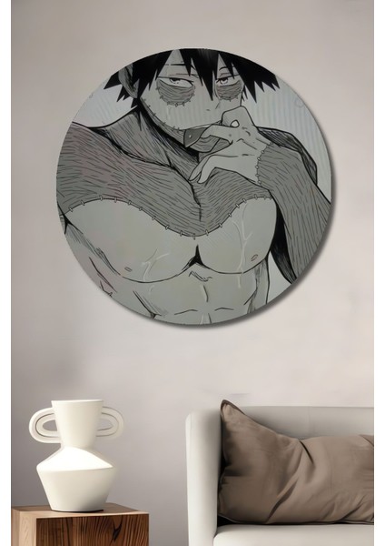 Dekoratif Anime Yaralı Adam Duvar Tablo Ahşap Yuvarlak Tablo