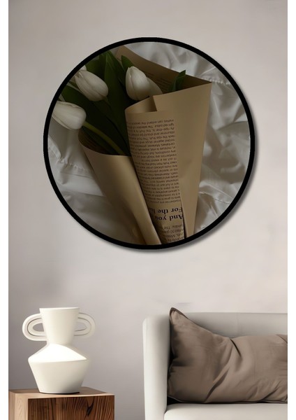Dekoratif Vintage Çiçekler Modern Sanat Duvar Tablo Ahşap Yuvarlak Tablo