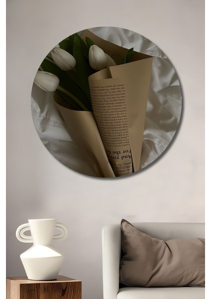 Dekoratif Vintage Çiçekler Modern Sanat Duvar Tablo Ahşap Yuvarlak Tablo