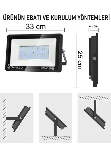 300W 24.000 Lümen 6500K Beyaz Işık Smd LED Projektör-1 Adet