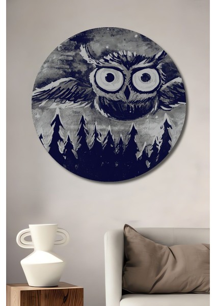 Dekoratif Ahşap Tablo Orman Sanat Tablosu, Kuş 3 Boyutlu Şık Yuvarlak Duvar Dekorasyon Tablosu