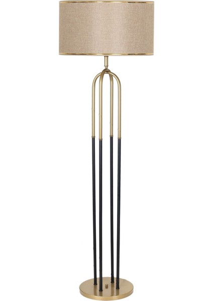 Tekno Trust 1 Houston Eskitme Mat Gold Detaylı Metal Lambader - Gold Hasır Kahve