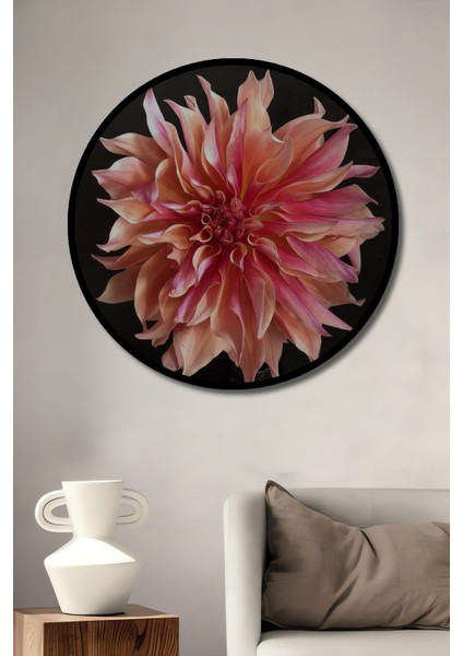 Dekoratif Çiçekler Minimalist Duvar Tablo Ahşap Yuvarlak Tablo