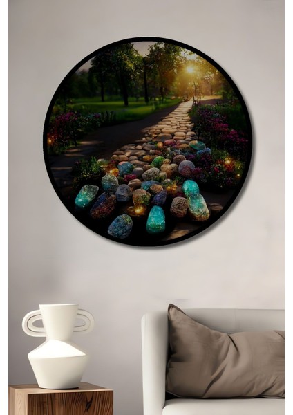 Dekoratif Taşlı Orman Duvar Tablo Ahşap Yuvarlak Tablo
