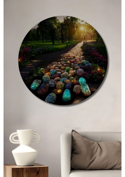 Dekoratif Taşlı Orman Duvar Tablo Ahşap Yuvarlak Tablo fiyatları
