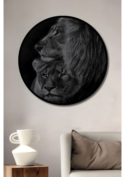 Dekoratif Aslan Leopar Ahşap Tablo Şık Yuvarlak Duvar Dekorasyon Tablosu fiyatları