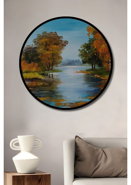 Ahşap Tablo Sonbahar Manzara Resmi Orman Manzarası 3 Boyutlu Şık Yuvarlak Duvar Dekorasyon Tablosu fiyatları