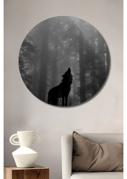 Dekoratif Ormanda Uluyan Kurt Duvar Tablo Ahşap Yuvarlak Tablo fiyatları
