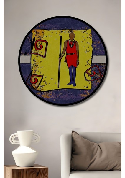 Ahşap Tablo Afrikalı Adam Resim Afrikalı Adam 3 Boyutlu Soyut Sanat Yuvarlak Duvar Tablo