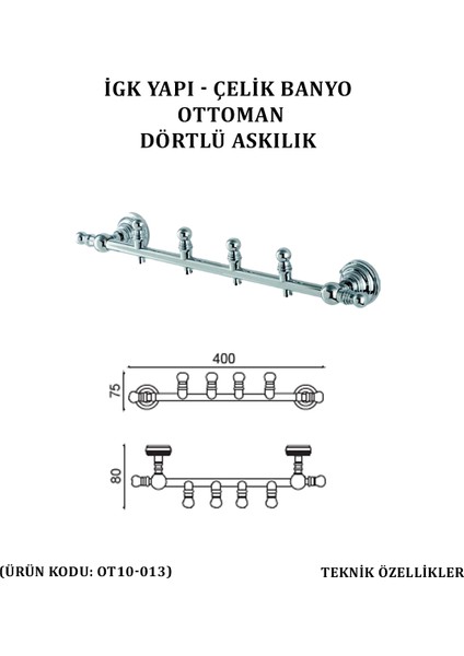 Çelik Banyo Ottoman Dörtlü Askılık (OT10-013)