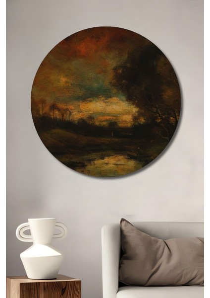 Dekoratif Yağlı Boya Görünümlü Orman Duvar Tablo Ahşap Yuvarlak Tablo fiyatları