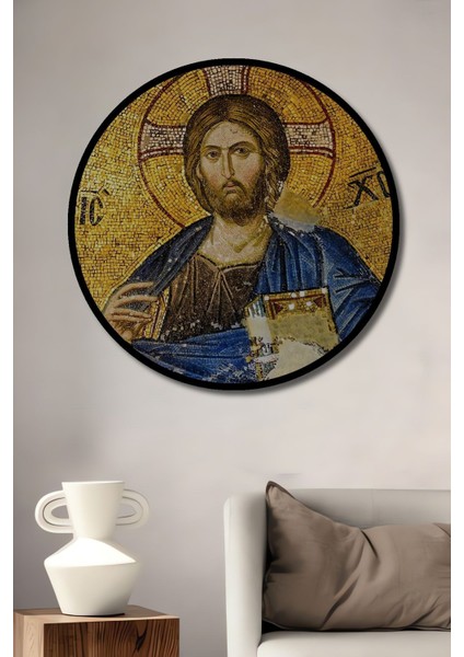Ahşap Tablo Isa Mesih Mozaik Isa Mozaik 3 Boyutlu Fresk Dekor Şık Yuvarlak Duvar Dekorasyon Tablosu fiyatları