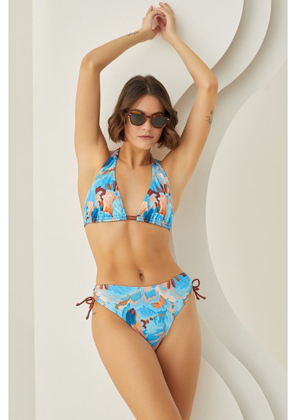 Renkli Mixed Boyundan Bağlamalı Üçgen Tek Üst Bikini