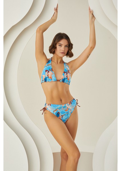 Renkli Mixed Boyundan Bağlamalı Üçgen Tek Üst Bikini modelleri