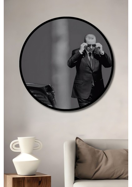 Dekoratif Recep Tayyip Erdoğan Duvar Tablo Ahşap Yuvarlak Tablo