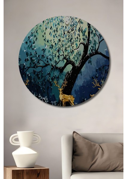 Dekoratif Ahşap Tablo Hayvan 3 Boyutlu Ay Poster, Orman Hediye Şık Yuvarlak Duvar Dekorasyon Tablosu