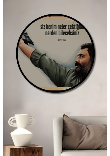 Dekoratif Tablo Ahmet Kaya Retro Ahşap Poster Şık Yuvarlak Duvar Dekorasyon Tablosu fiyatları