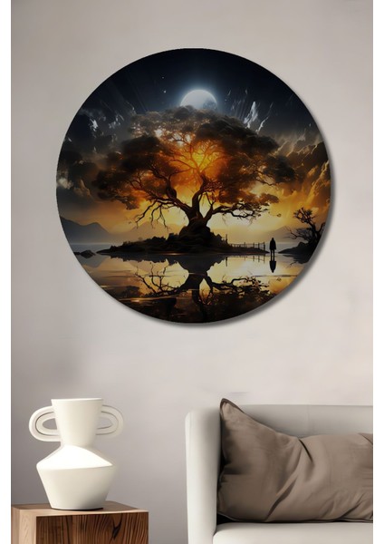 Ahşap Düşünce Ağacı Duvar Tablosu - Oturma Genç Odası Ofis Için Dekor Yuvarlak Duvar Tablo